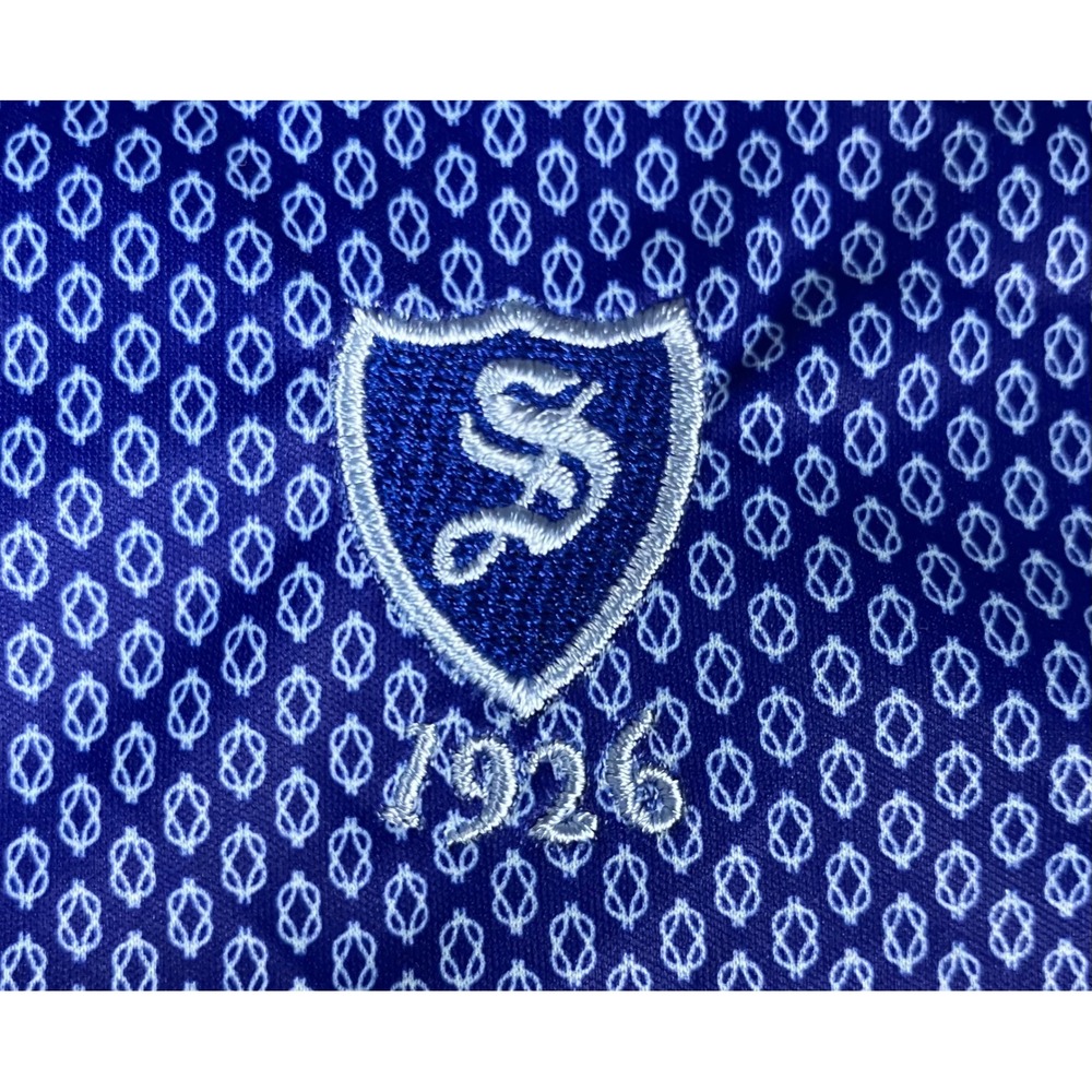 Peter Millar Featherweight Polo Shirt XXL Blue Geometric Knot UPF 850 *Golf Logo - Picture 2 of 10